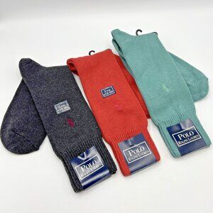 Polo Ralph Lauren Mens Socks Gray Coral Green 3 Pair USA